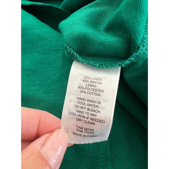 Rachel Zoe Emerald Green Linen Midi Dress L - Picture 6 of 6